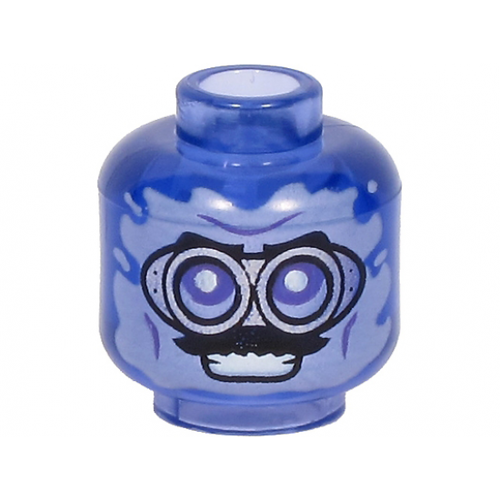 Minifigure, Head Silver Goggles, Black Moustache, Smile Pattern
