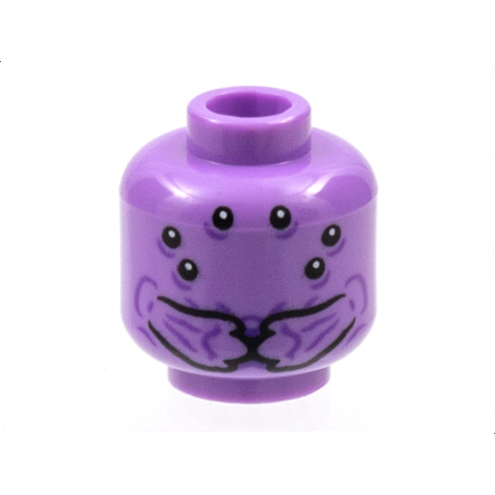 Minifigure, Head Alien Six Black Eyes, Mandibles, Dark Purple Contours Pattern