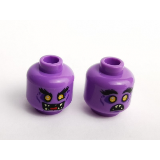 Minifigure, Head Dual Sided Alien with Cheek Lines, Raised Black Eyebrow, Teeth, Angry / Scared Pattern