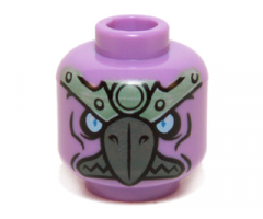 Minifigure, Head Alien Chima Vulture with Dark Bluish Gray Beak, Bright Light Blue Eyes, and Sand Green Headpiece Pattern