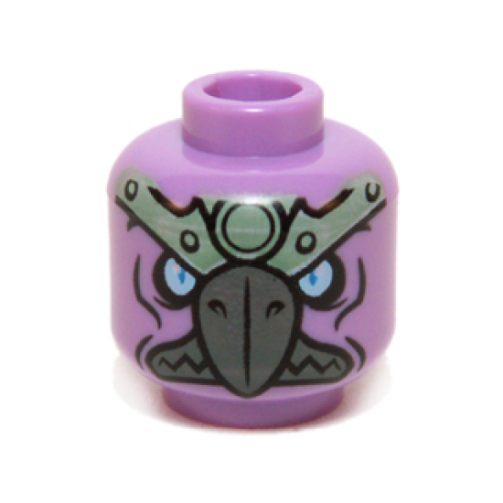 Minifigure, Head Alien Chima Vulture with Dark Bluish Gray Beak, Bright Light Blue Eyes, and Sand Green Headpiece Pattern