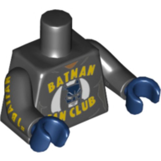 Torso Female with Yellow 'Batman Fan Club' Pattern / Black Arm Left with 2 Yellow Stripes Pattern / Black Arm Right with Yellow '#1 Batfan' Pattern / Dark Blue Hands
