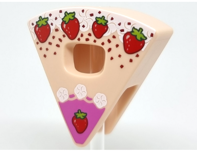 Minifigure, Headgear Head Cover, Costume Wedge Slice with Cake with Strawberries, White Cream, and Dark Pink Frosting Pattern (BAM)