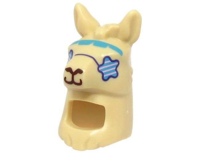 Minifigure, Headgear Head Cover, Costume Llama Head and Neck with Sunglasses Star Shaped, Medium Azure Headband, Dark Brown Nose and Mouth Pattern (BAM)