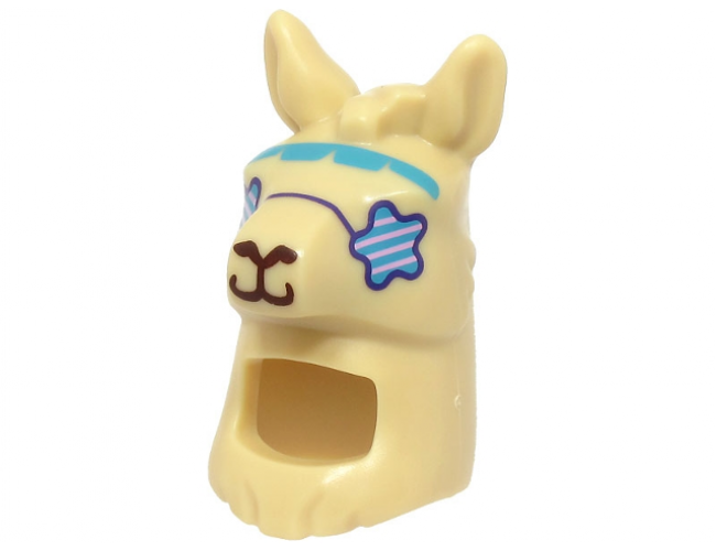 Minifigure, Headgear Head Cover, Costume Llama Head and Neck with Sunglasses Star Shaped, Medium Azure Headband, Dark Brown Nose and Mouth Pattern (BAM)