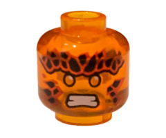 Minifigure, Head Black Stones on Forehead and Cheeks, Orange Eyes, White Teeth, Scowl Pattern