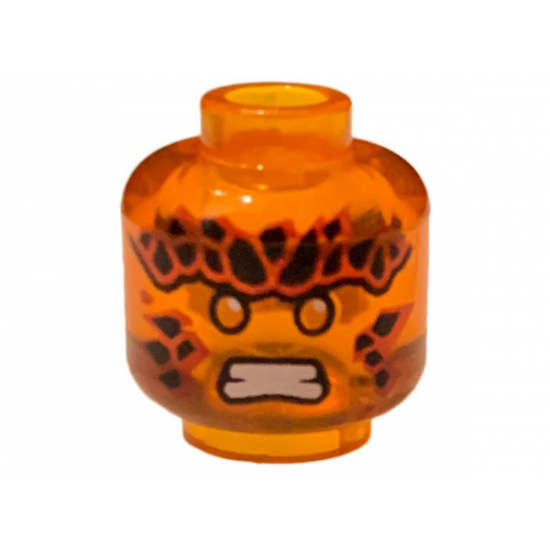 Minifigure, Head Black Stones on Forehead and Cheeks, Orange Eyes, White Teeth, Scowl Pattern