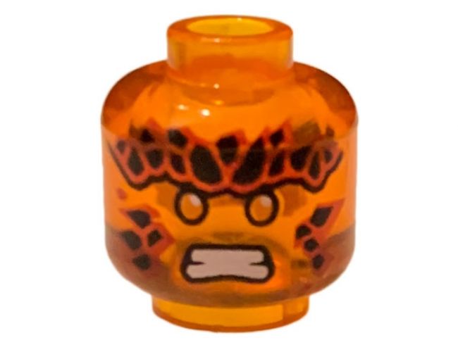 Minifigure, Head Black Stones on Forehead and Cheeks, Orange Eyes, White Teeth, Scowl Pattern