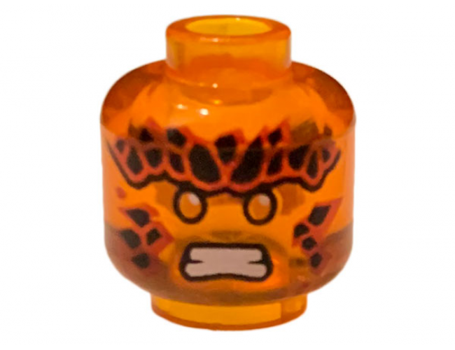 Minifigure, Head Black Stones on Forehead and Cheeks, Orange Eyes, White Teeth, Scowl Pattern