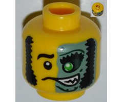 Minifigure, Head Male Mask Half Sand Green with Green Eye Open Grin Pattern
