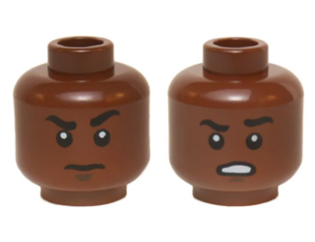 Minifigure, Head Dual Sided Black Eyebrows, White Pupils, Raised Eyebrow / Open Mouth Scowling Teeth Pattern (Finn)
