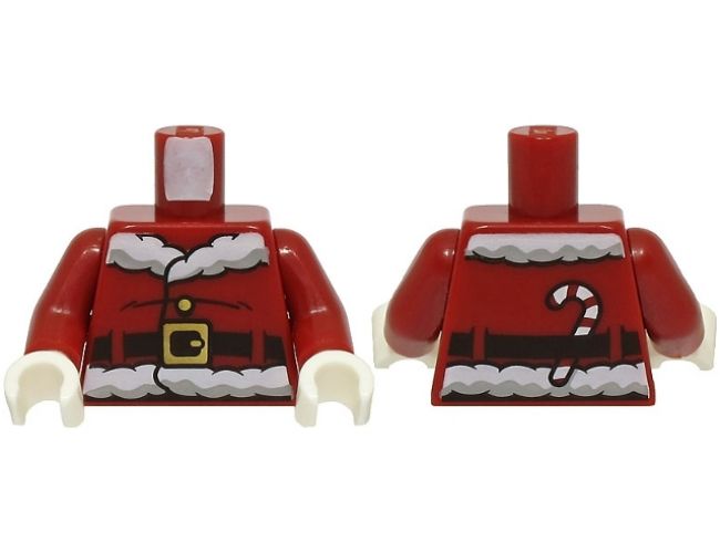 Torso Santa Jacket with White Fur Collar and Waistband, Black Creases and Belt with Gold Buckle, Candy Cane on Back Pattern (BAM) / Dark Red Arms / White Hands