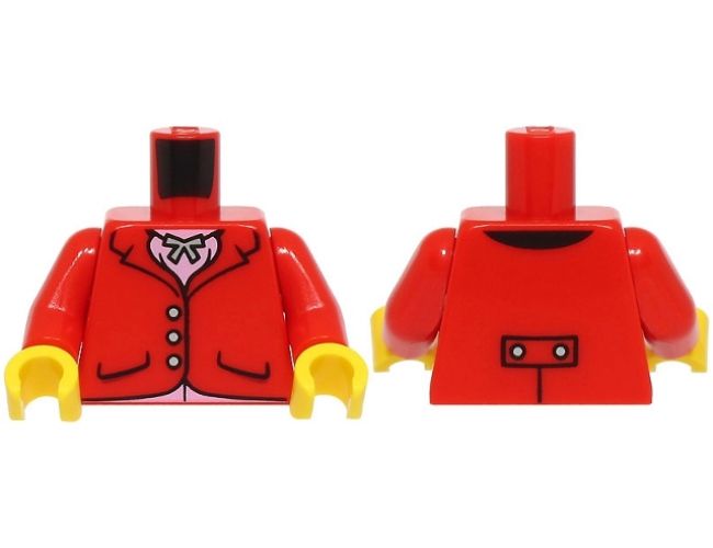 Torso Riding Jacket with Pockets and Silver Buttons, Pendant Necklace, Bright Pink Shirt Pattern (BAM) / Red Arms / Yellow Hands