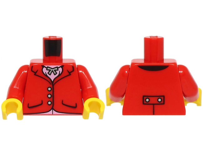 Torso Riding Jacket with Pockets and Silver Buttons, Pendant Necklace, Bright Pink Shirt Pattern (BAM) / Red Arms / Yellow Hands