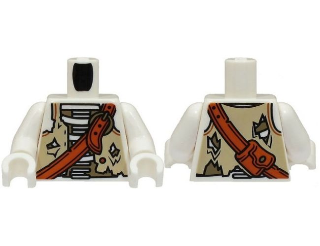 Torso Skeleton Pirate, Tan and Dark Tan Tattered Vest and Dark Orange Shoulder Belt with Bag Pattern (BAM) / White Arms / White Hands