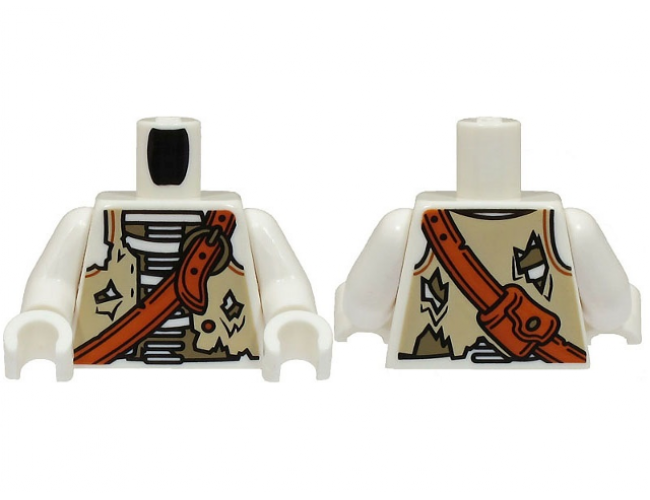 Torso Skeleton Pirate, Tan and Dark Tan Tattered Vest and Dark Orange Shoulder Belt with Bag Pattern (BAM) / White Arms / White Hands