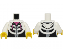 Torso Black and Light Bluish Gray Hoodie with Zipper and Skeleton Ribs, Dark Pink Laces and Shirt Pattern (BAM) / White Arms / Yellow Hands