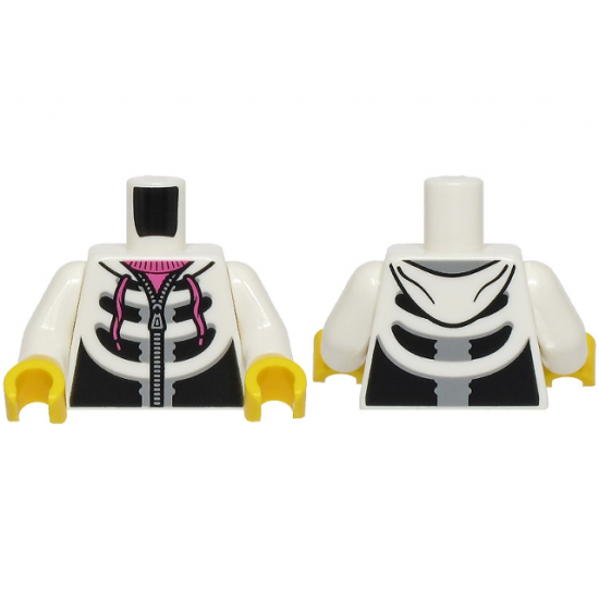 Torso Black and Light Bluish Gray Hoodie with Zipper and Skeleton Ribs, Dark Pink Laces and Shirt Pattern (BAM) / White Arms / Yellow Hands