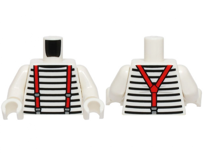 Torso Shirt with Black Stripes, Red Suspenders with Dark Bluish Gray Buckles Pattern (BAM) / White Arms / White Hands