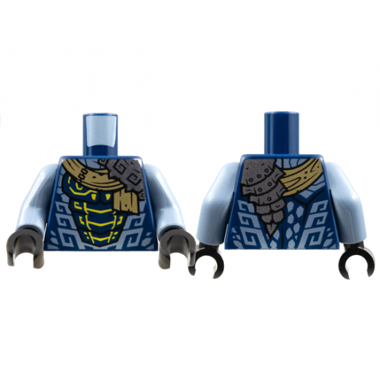 Torso Silver Left Shoulder Armor, Dark Tan Scarf, Yellow and Sand Blue Scales Pattern / Sand Blue Arms / Black Hands