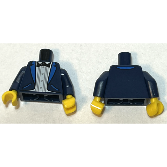 Torso Tuxedo Jacket with Blue Lapels and Pockets, White Shirt, Black Bow Tie Pattern (BAM) / Dark Blue Arms / Yellow Hands
