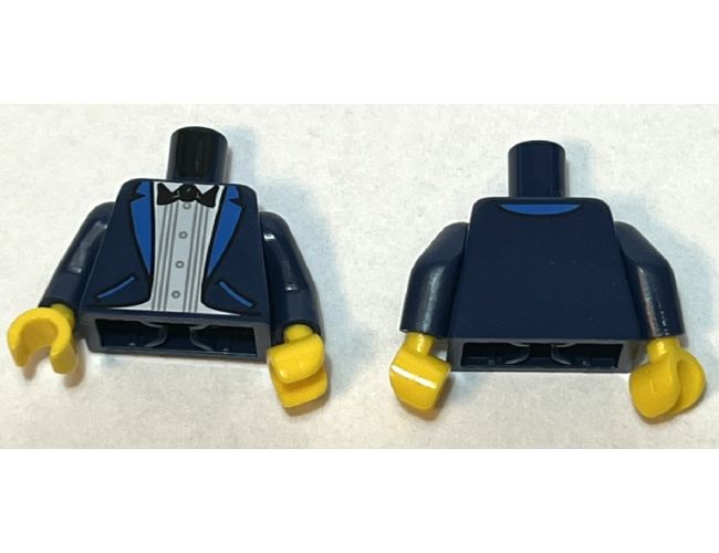 Torso Tuxedo Jacket with Blue Lapels and Pockets, White Shirt, Black Bow Tie Pattern (BAM) / Dark Blue Arms / Yellow Hands