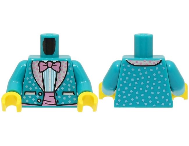 Torso Jacket with Metallic Light Blue Squares and Silver Lapels, White Shirt, Metallic Pink Bow Tie Pattern (BAM) / Dark Turquoise Arms / Yellow Hands