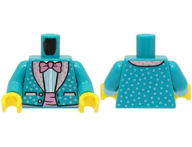 Torso Jacket with Metallic Light Blue Squares and Silver Lapels, White Shirt, Metallic Pink Bow Tie Pattern (BAM) / Dark Turquoise Arms / Yellow Hands