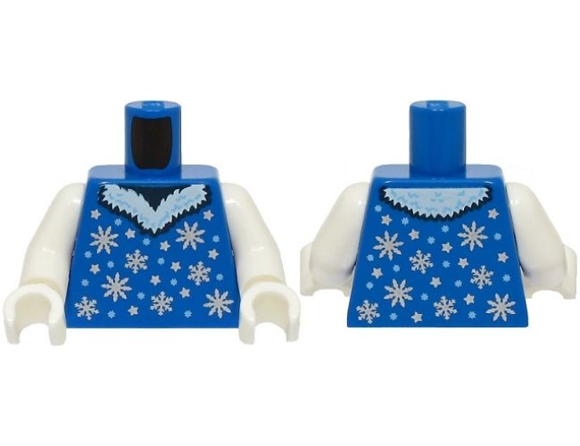 Torso Dress with Silver and Bright Light Blue Snowflakes and Stars and White Fur Collar Pattern (BAM) / White Arms / White Hands