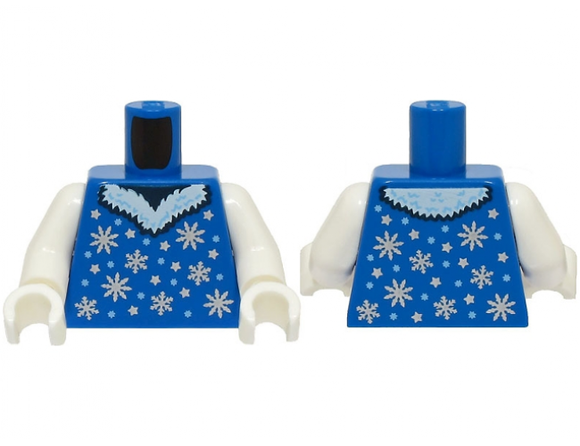 Torso Dress with Silver and Bright Light Blue Snowflakes and Stars and White Fur Collar Pattern (BAM) / White Arms / White Hands