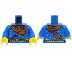 Torso Wizard Robe with Gold and Dark Blue Belt, Stars, Dark Orange Bandana and Shoulder Bag, Necklace Pattern (BAM) / Blue Arms / Yellow Hands