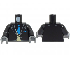 Torso Suit Jacket Open with Button over Tan Vest, Dark Azure Tie and Pocket Square Pattern (BAM) / Black Arms / Dark Bluish Gray Hands