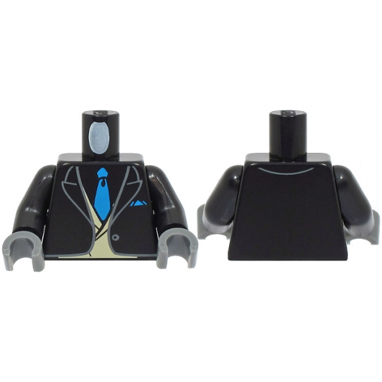 Torso Suit Jacket Open with Button over Tan Vest, Dark Azure Tie and Pocket Square Pattern (BAM) / Black Arms / Dark Bluish Gray Hands