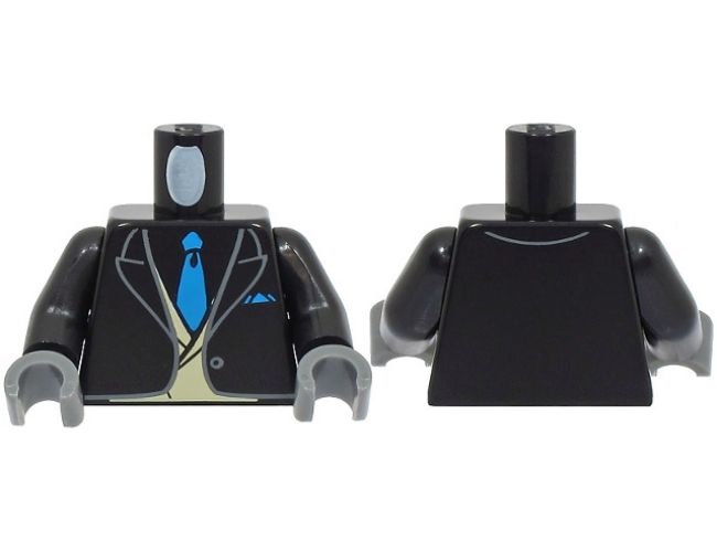Torso Suit Jacket Open with Button over Tan Vest, Dark Azure Tie and Pocket Square Pattern (BAM) / Black Arms / Dark Bluish Gray Hands