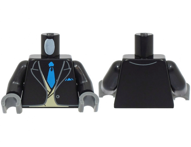 Torso Suit Jacket Open with Button over Tan Vest, Dark Azure Tie and Pocket Square Pattern (BAM) / Black Arms / Dark Bluish Gray Hands