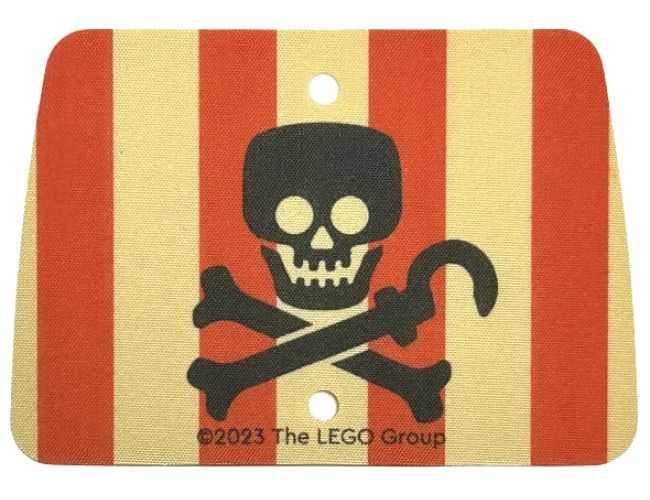 Cloth Sail Rectangle with 2 Holes with Red Vertical Stripes, Black Skull and Crossbones with Hook Pattern