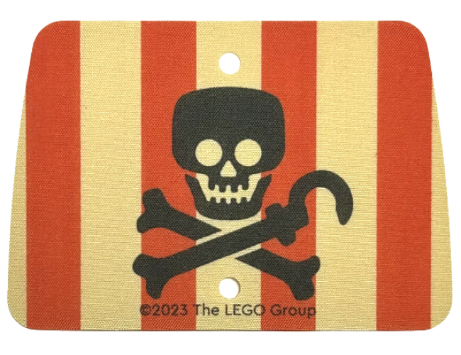 Cloth Sail Rectangle with 2 Holes with Red Vertical Stripes, Black Skull and Crossbones with Hook Pattern