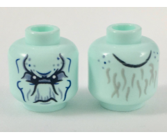 Minifigure, Head Alien with Black Eyes and Contours, Sand Blue Spots and Wrinkles, Dark Blue Cheek Lines, and Light Bluish Gray Thin Hair on Back Pattern