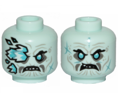 Minifigure, Head Dual Sided Wrinkles, Teeth, Ice Spikes Covering Right Eye / Angry Pattern