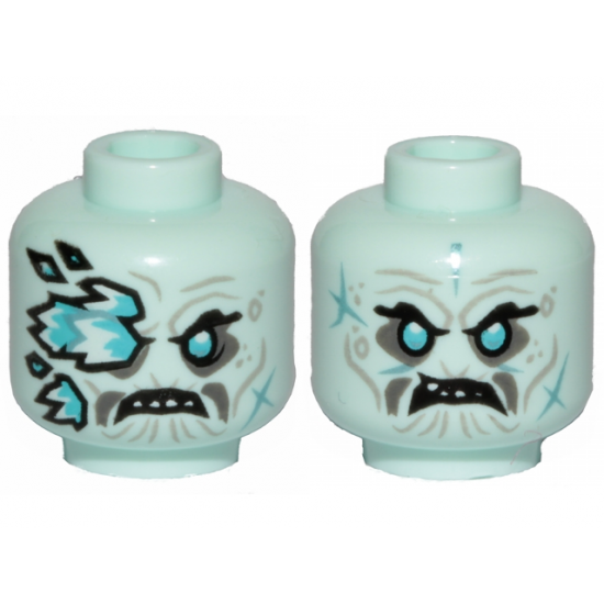 Minifigure, Head Dual Sided Wrinkles, Teeth, Ice Spikes Covering Right Eye / Angry Pattern