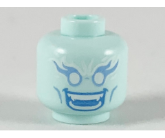 Minifigure, Head Alien Female Bright Light Blue Long Eyelashes and Cheek Lines, White Eyes, Blue Open Mouth Smile with Teeth Parted and Fangs Pattern