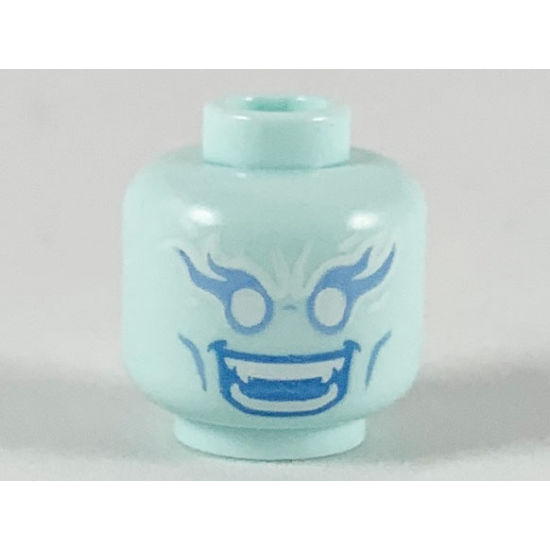 Minifigure, Head Alien Female Bright Light Blue Long Eyelashes and Cheek Lines, White Eyes, Blue Open Mouth Smile with Teeth Parted and Fangs Pattern