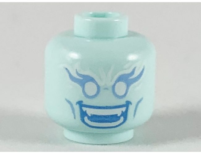 Minifigure, Head Alien Female Bright Light Blue Long Eyelashes and Cheek Lines, White Eyes, Blue Open Mouth Smile with Teeth Parted and Fangs Pattern