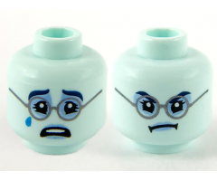 Minifigure, Head Dual Sided Female, Dark Blue Eyebrows, Bright Light Blue Around Eyes, Dark Bluish Gray Glasses, Crying / Angry Pattern