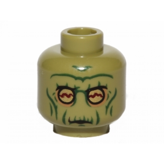 Minifigure, Head Alien with SW Neimoidian Warrior Green Wrinkles Pattern