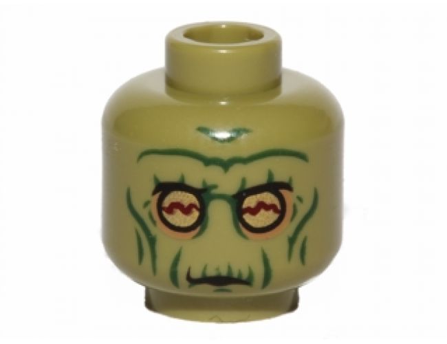 Minifigure, Head Alien with SW Neimoidian Warrior Green Wrinkles Pattern