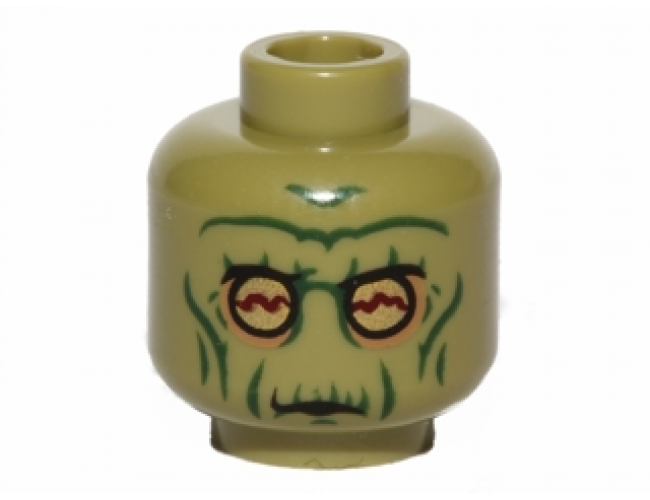 Minifigure, Head Alien with SW Neimoidian Warrior Green Wrinkles Pattern