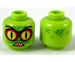 Minifigure, Head Alien with Swamp Creature with Red and Yellow Eyes with Black Outline, Pointed Teeth and Scales Pattern