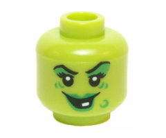 Minifigure, Head Female Green Lips, Eye Shadow, Wart and Wrinkles, Smile with White Tooth Pattern