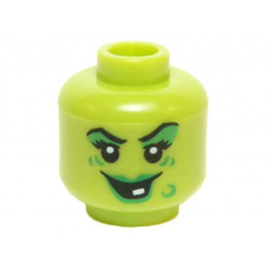 Minifigure, Head Female Green Lips, Eye Shadow, Wart and Wrinkles, Smile with White Tooth Pattern